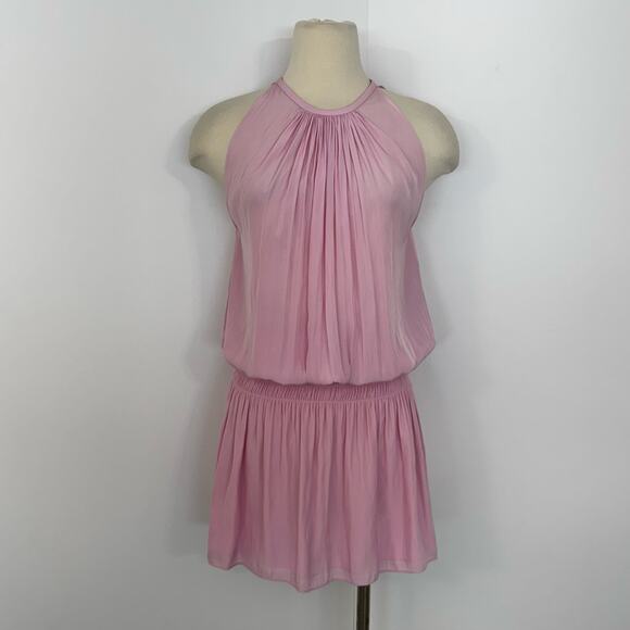 Ramy Brook Paris Halter Sleeveless Mini Dress Smocked Waist Pink M NWT - Picture 2 of 13